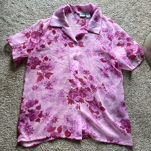 🌺 Vintage Haband Pink Floral Button-Up Blouse